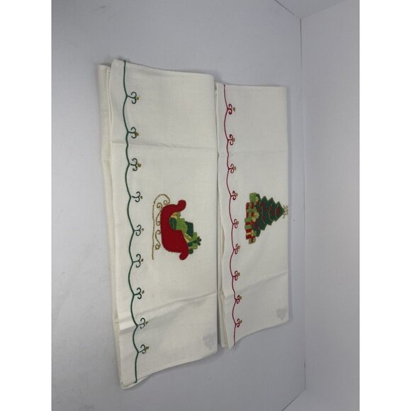 Lillian Vernon Set Of 2 Appliqued Christmas Guest Towels 1995 Vintage - Picture 1 of 2